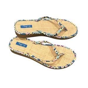 Vera Bradley Capri Blue Thong Toe Post Floral Straw Sandals M